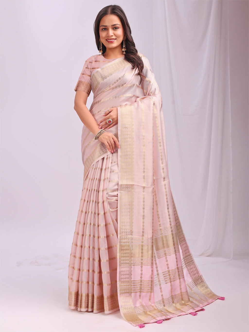 Shree Shyam Fashion Organza Peach Saree - Distacart