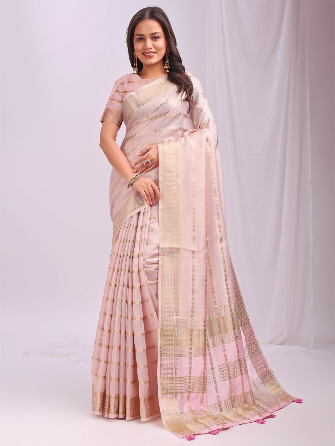Shree Shyam Fashion Organza Peach Saree - Distacart