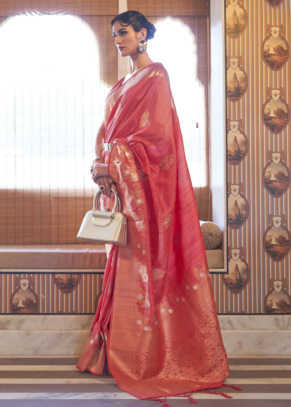 Dior Pink Tussar Banarasi Silk Designer Saree - Emponline