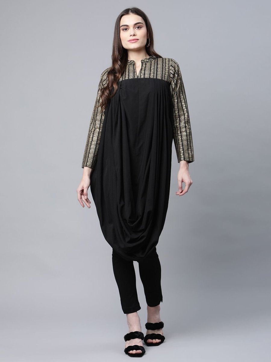 Ahalyaa Womens Black Crepe Rubber Print Cowl Style Kurta - Distacart
