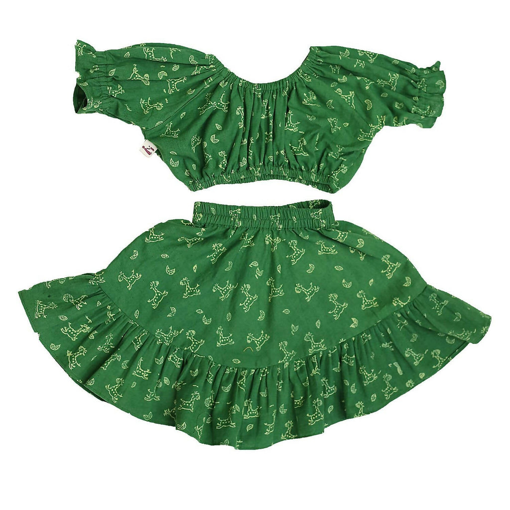 Mhyssa Green Round Neck Top and Skirt Set