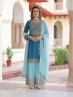 Joban Fashion Blue Silk Embroidered Sharara Set - Distacart