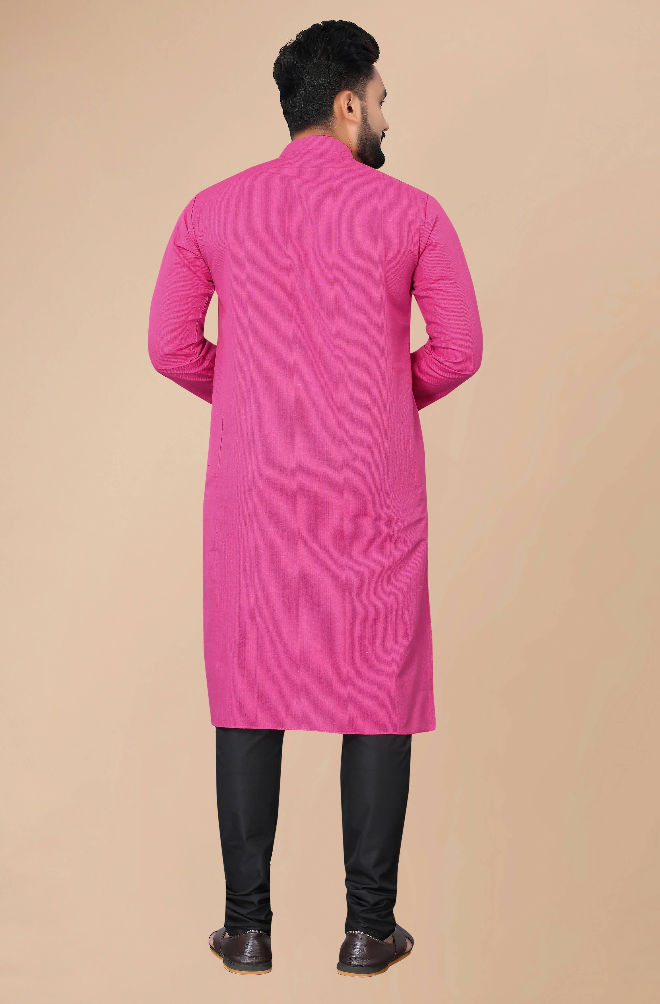 Men's Pink Striped Cotton Kurta - Mahotsav