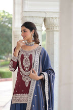 Joban Fashion Maroon Kurta Set Silk Sequins , Zari, Coding & Thread Embroidered work - Distacart
