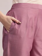Aavyora Women Lavender Embroidered Chinon Kurta with Straight Pants & Organza Dupatta Set