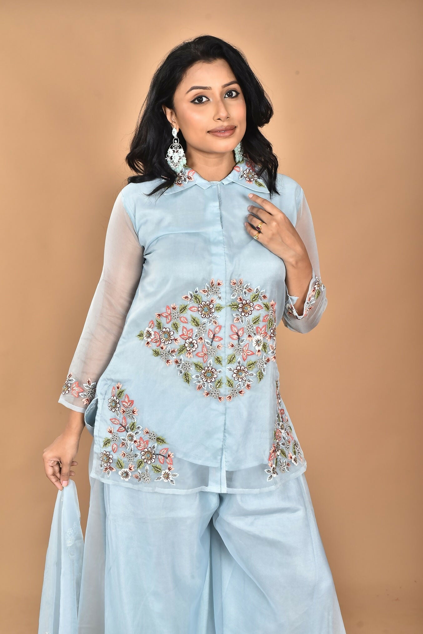Morchari Women And Hand Embroidery Palazzo Set-Sky Blue