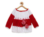 ChutPut Hand knitted Floral Crochet Wool Dress For Baby Girls - Red