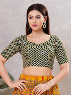 Joban Fashion Women Silk Bottle-Green Stitched Blouse