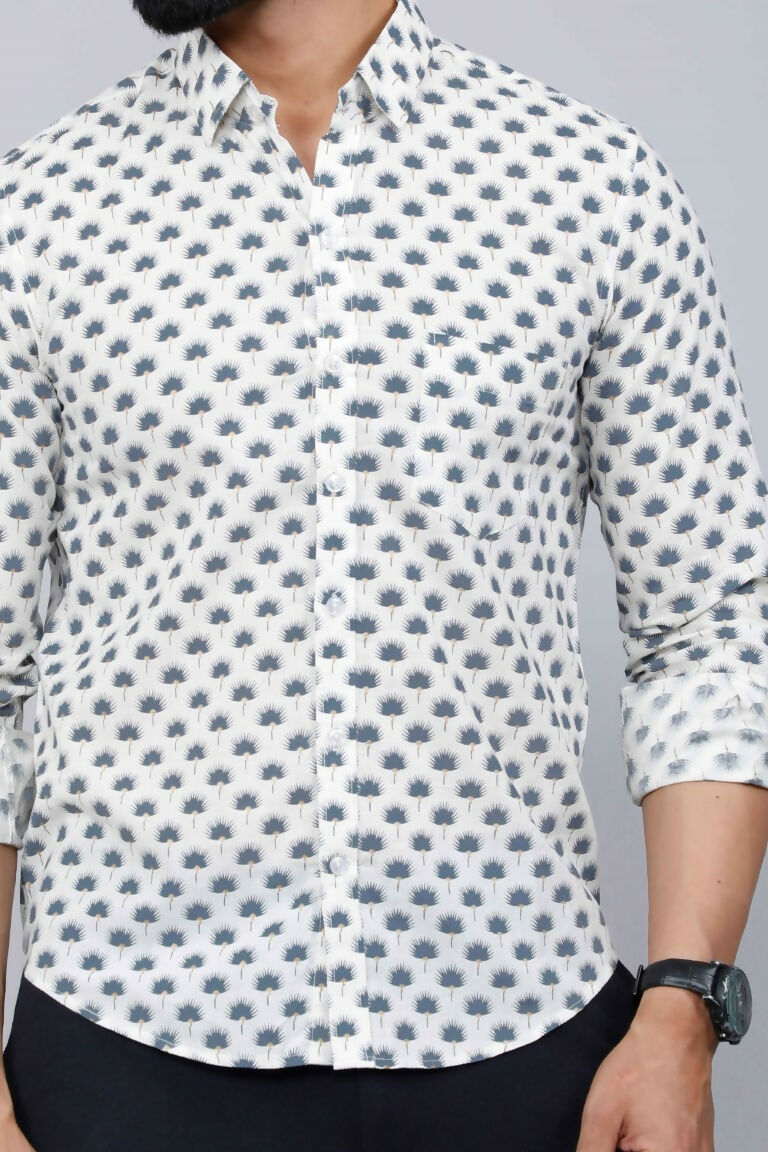 Miravan Men's Grey Floral Print Comfort Cotton Casual Shirt