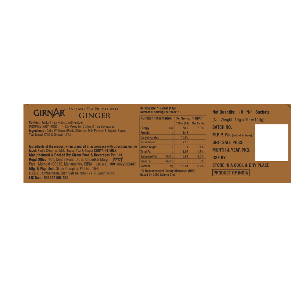Girnar Instant Tea Premix With Ginger - Distacart