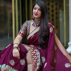 DEIANA'S Beautiful Designer Golden zari Soft Lichi Silk Saree - Wine