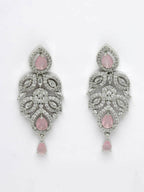 NVR Women Silver Plated & Pink Cz Stone Handcrafted Jewellery Set