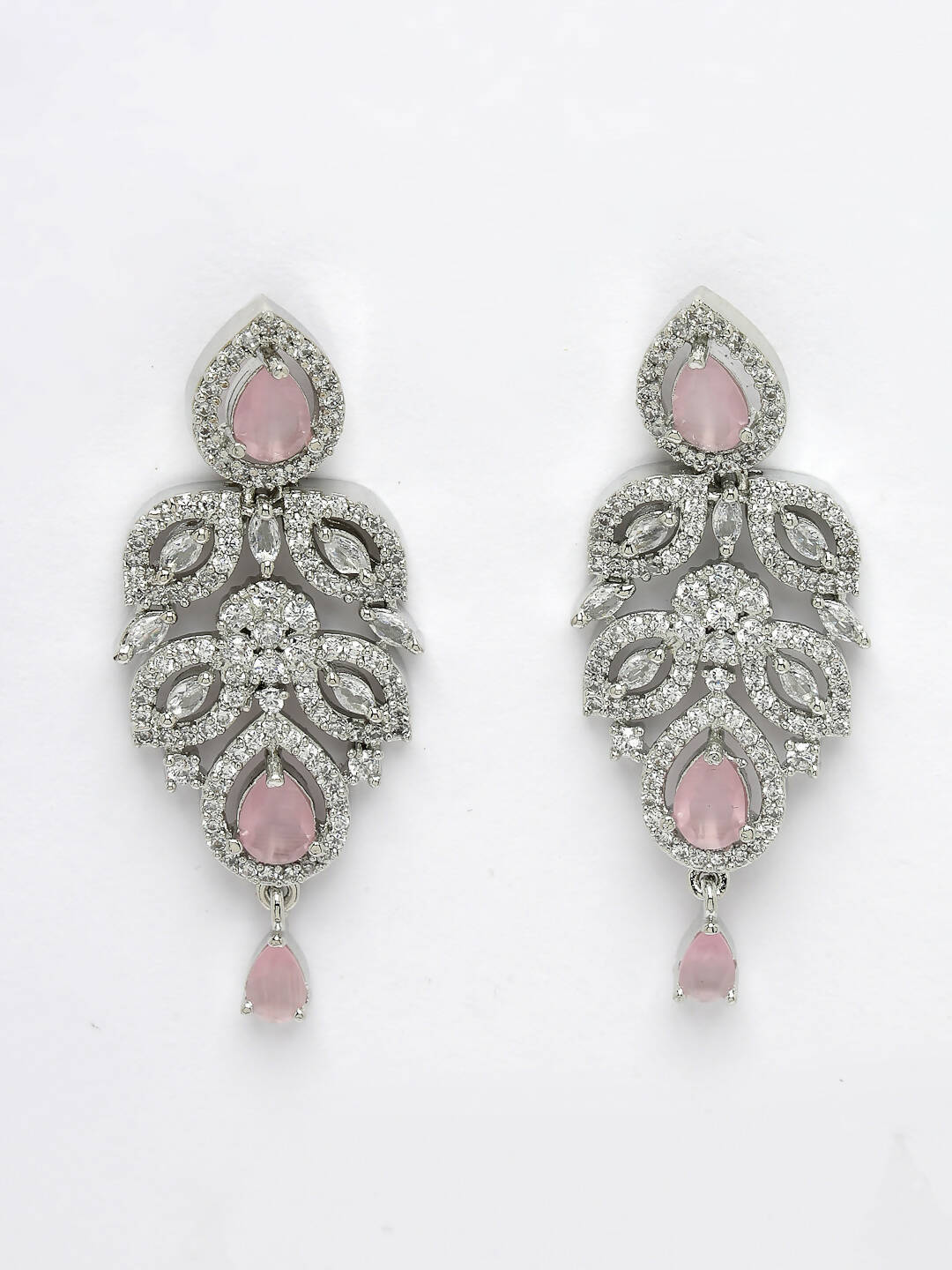 NVR Women Silver Plated & Pink Cz Stone Handcrafted Jewellery Set