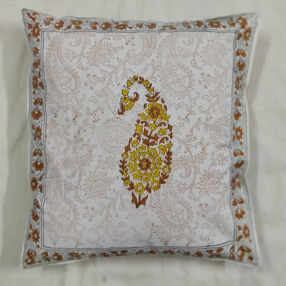 The Decor Nook Yellow Brown Paisley With Brown Border Cushion Cover