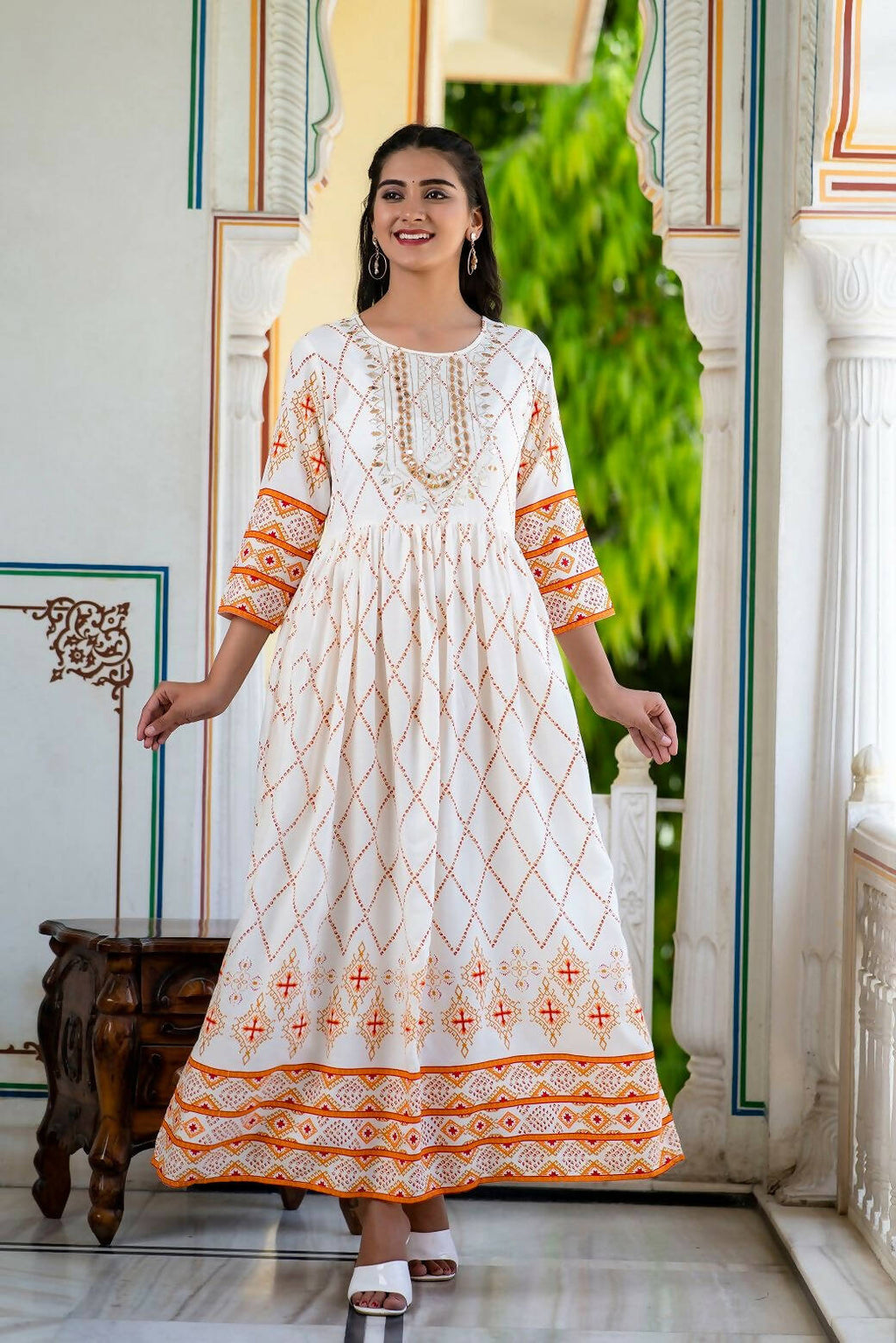 Juniper Women's White Yellow Rayon Festive Wear Printed Gotta Work Dress - Distacart