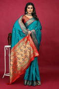 Jyoti Fashion Women's Sky Blue Paithani Silk Zari Woven Saree with Blouse
