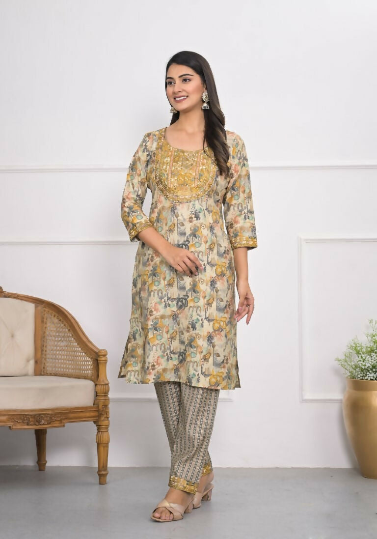 Festive Wear Ethnic Cream chanderi Stitched Suit - Anbazaar