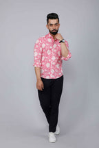 Miravan Men's Pink Floral Print Comfort Cotton Casual Shirt