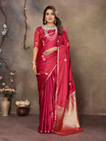 Joban Fashion Red Floral & Botanical Motifs Satin Silk Banarasi Silk Saree - Distacart