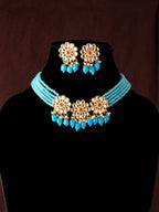 Mominos Fashion Johar Kamal Women's Sky Blue Beads Pearls Gold-Plated Jewellery Set