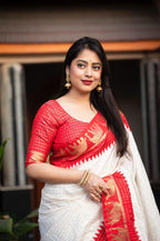 Red Silk Zari Woven Saree with Unstitched Blouse - Hiral Fashion