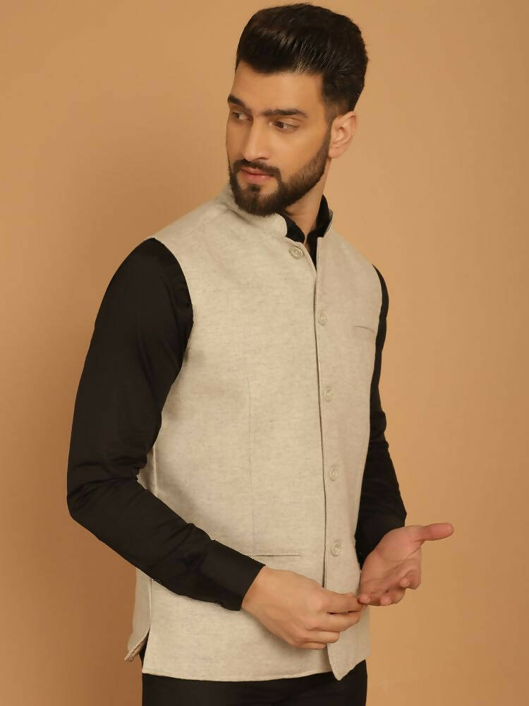 Even Apparels Pure Wool Nehru Jacket - Off White