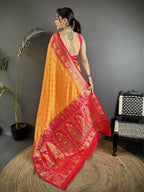 Joban Fashion Orange Intricate Motifs Soft Silk Banarasi Saree