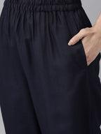 Yufta Navy Blue And Black Kurta And Palazzo Set