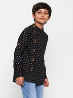 Manet Ethnic Full Sleeves Multi Clour Shirt - Black