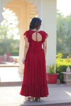 Joban Fashion Maroon Georgette Sequence Embroidery Work Gown - Distacart