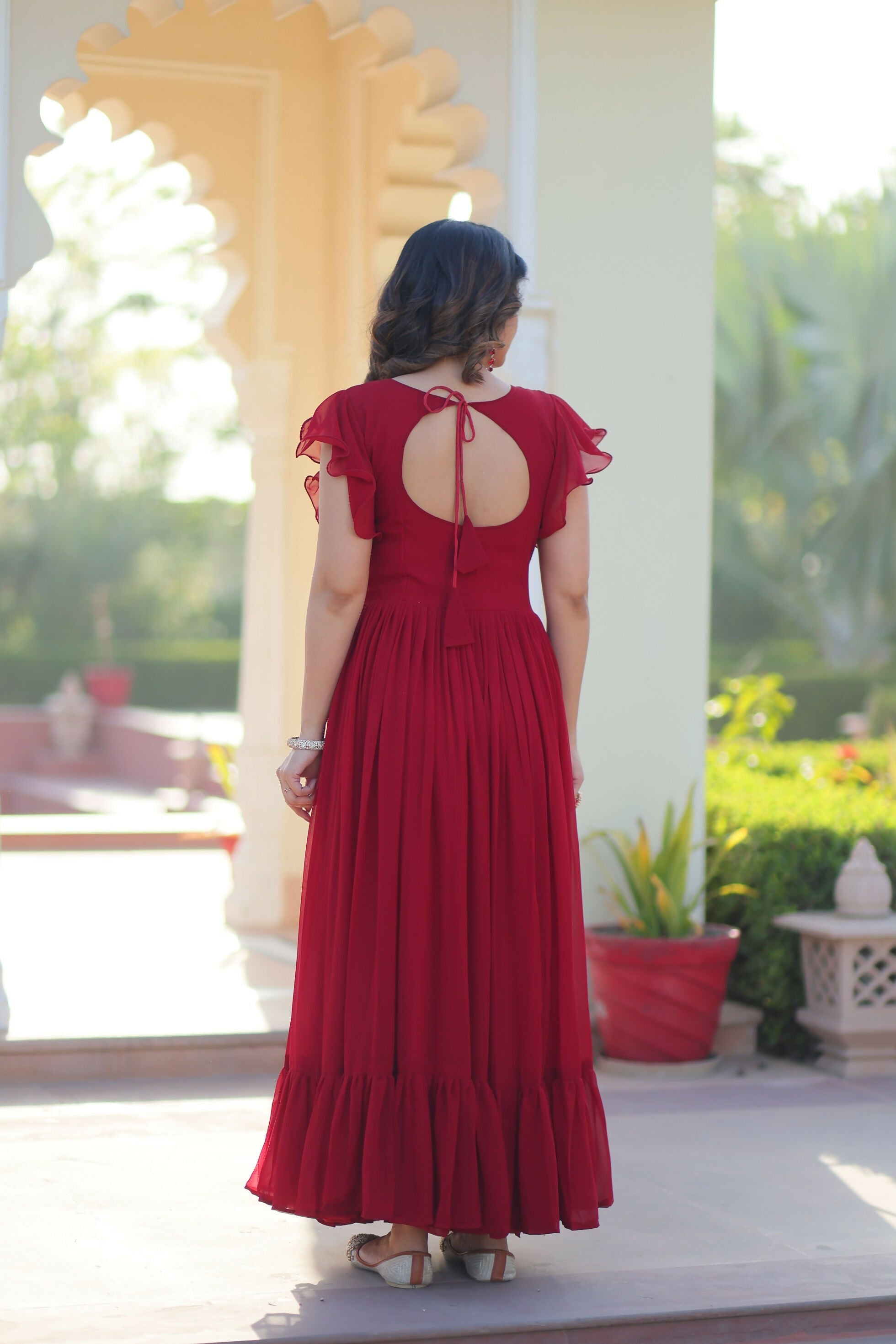 Joban Fashion Maroon Georgette Sequence Embroidery Work Gown - Distacart