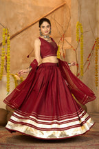 AI Fashion Maroon Silk Crepe Designer Navratri Wear Lehenga Choli Collection