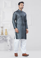 Joban Fashion Men's Jacquard Silk Grey Printed Kurta Pyjama set