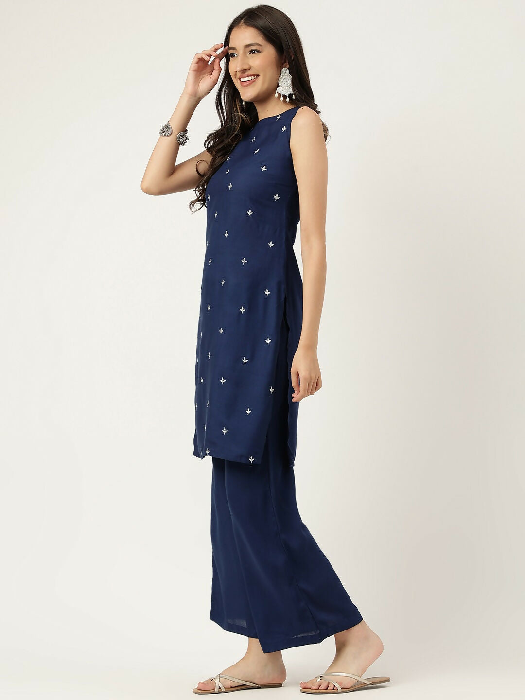 Joban Fashion Navy Blue Rayon and Embroidered Work Straight Kurta Bottom Set