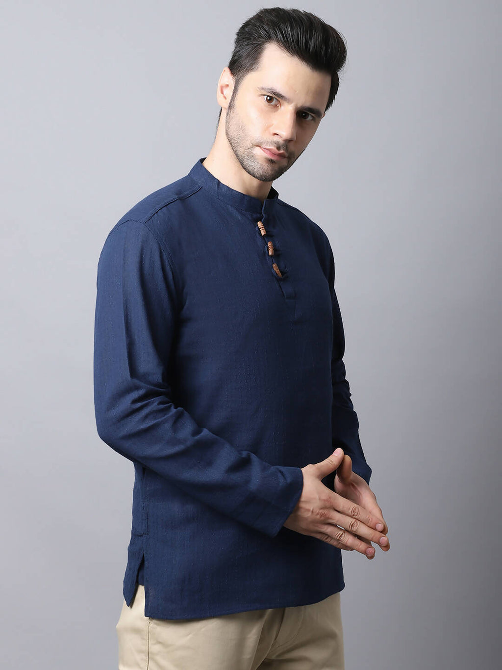 Even Apparels Navy Pure Cotton Men's Kurta With Band Collar - Distacart