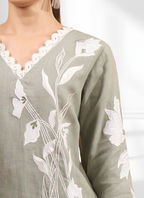 Joban Fashion Gray Linen Embroidered Readymade Long Kurta With Pant - Distacart