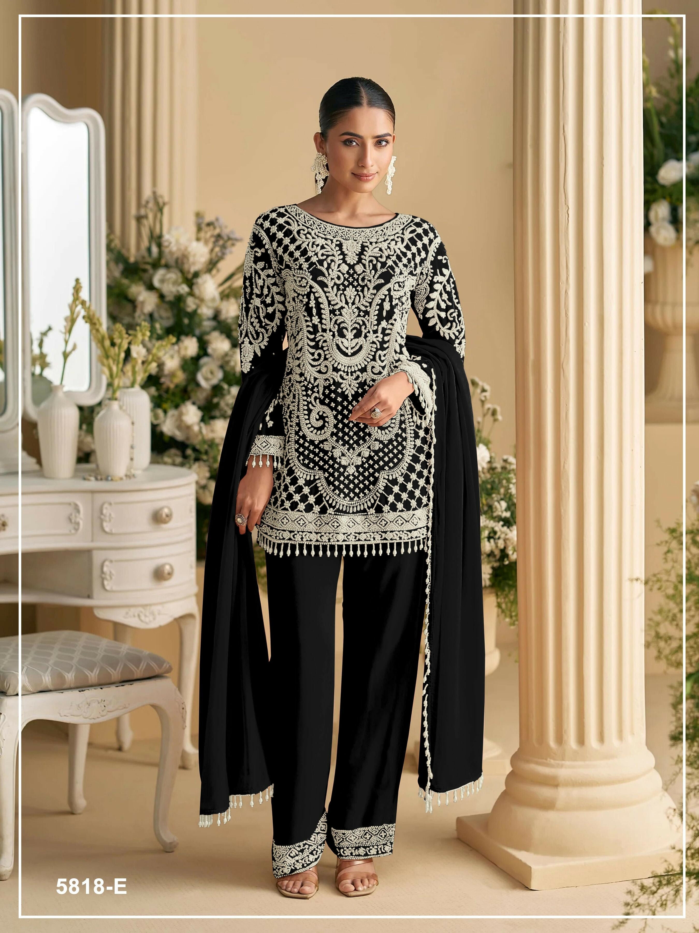 Anaita Black Georgette Stitched Suit with Embroidered Beads & Sequence Work - Distacart