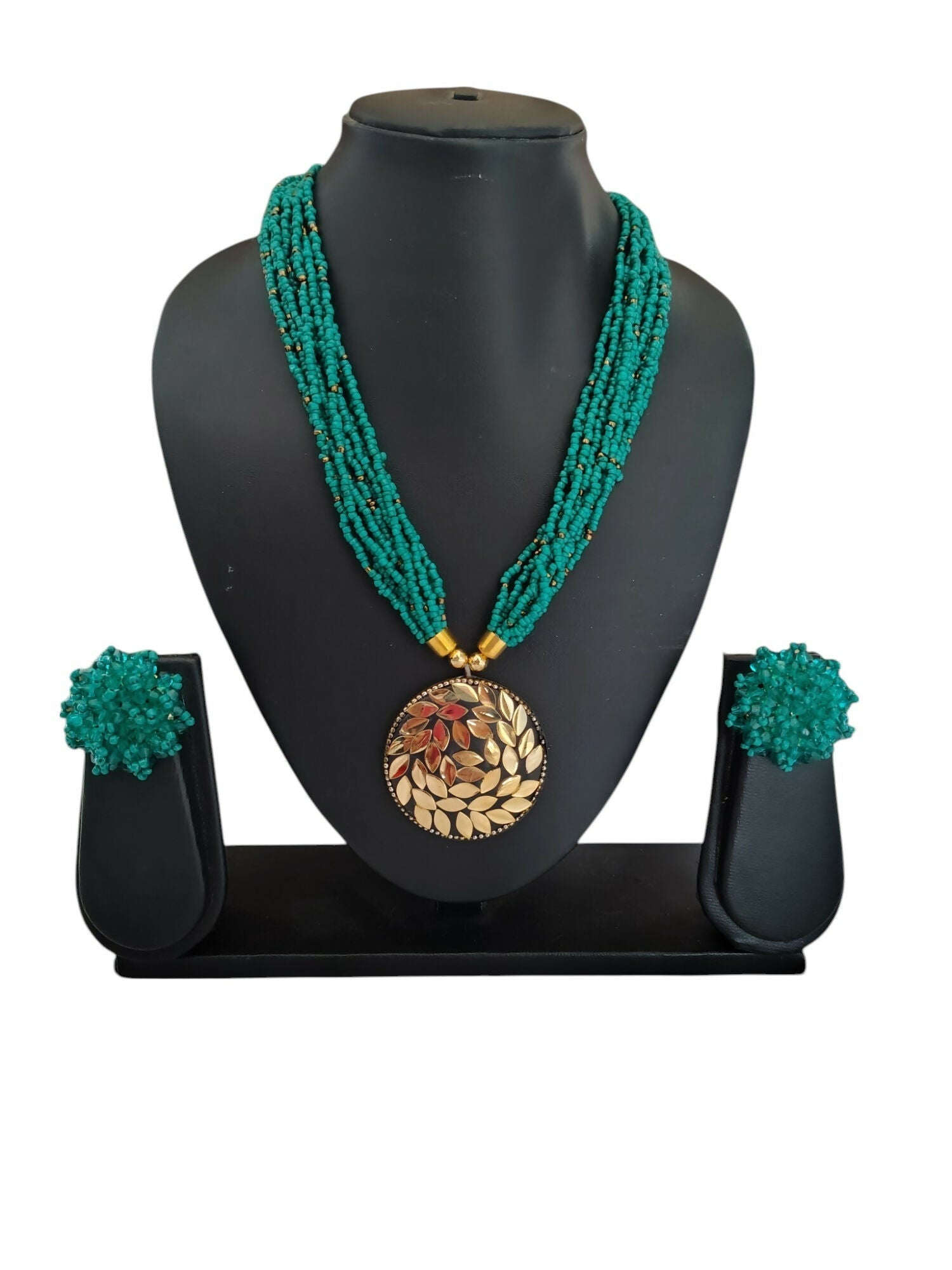 Inhanns All-Day Statement Beaded Necklace Set - Sea Green