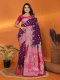 Joban Fashion Banarasi Purple Woven Soft Silk Saree - Distacart