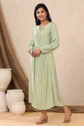 Juniper Women Lightolive Rayon Embroidered A-Line Dress - Distacart