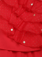 Ahalyaa Red Georgette Ruffel Kids Top With Bottom For Girls