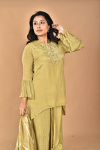 Morchari Women And Hand Embroidery Palazzo Set-Mehandi Green