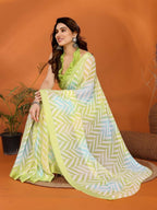 Partywear Designer Bright Moss Satin Patta lemon Fancy Saree - Durga