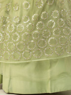 House of Panchhi Lime Green Net Embroideried Round Sequins Lehenga