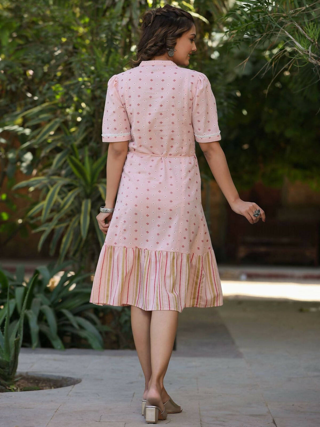 Juniper Women's Pink Cotton Printed Embroidered Flared Dress - Distacart