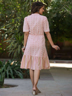 Juniper Women's Pink Cotton Printed Embroidered Flared Dress - Distacart