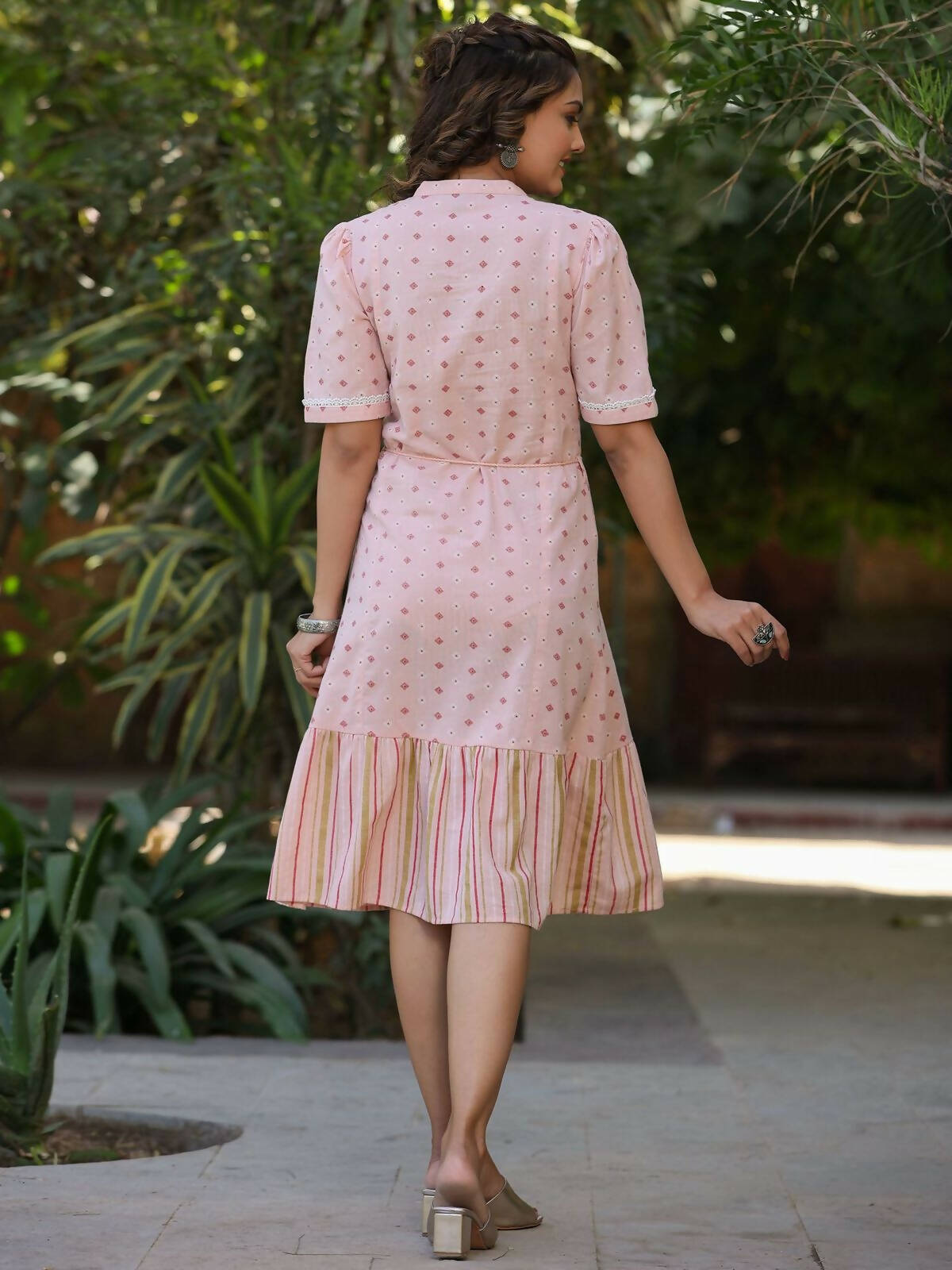 Juniper Women's Pink Cotton Printed Embroidered Flared Dress - Distacart