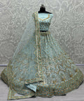 Jyoti Fashion Women's Sky Blue Bridal Net Fancy Sequins with Multi Thread Embroidered & Handwork Wedding Lehenga Choli