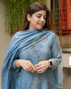 The52 Blue Women's Beautiful Cotton Fabric Thread Work Straight Kurta, Pant and Dupatta Set - Distacart