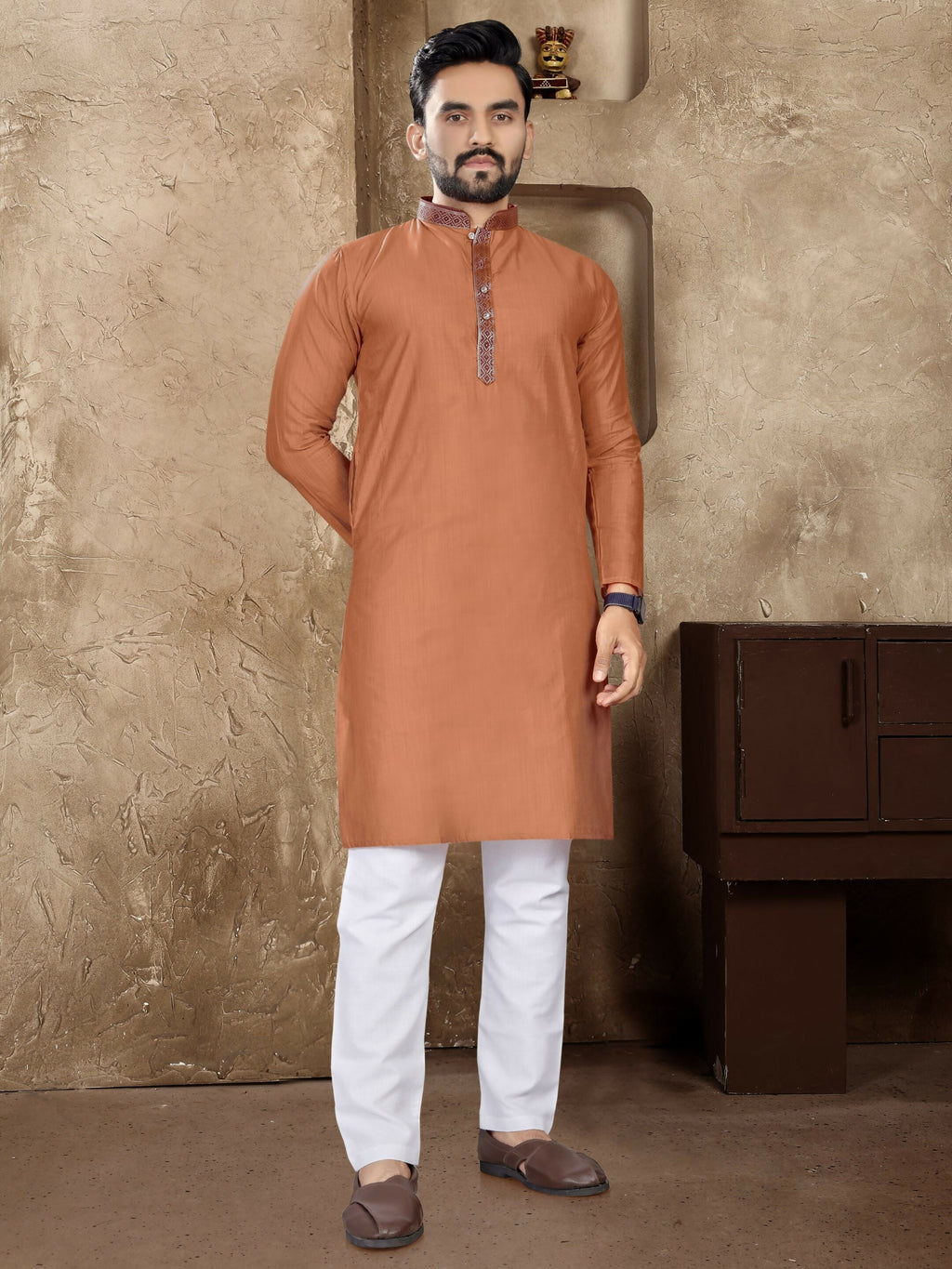 Anaita Orange Linen Silk Straight Kurta